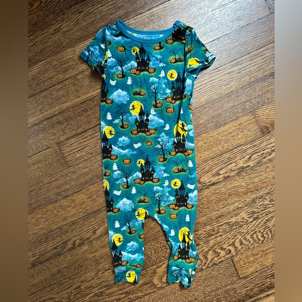 Free Birdees TEAL HALLOWEEN ROMPER WITH SIDE ZIPPER (12-18mos)